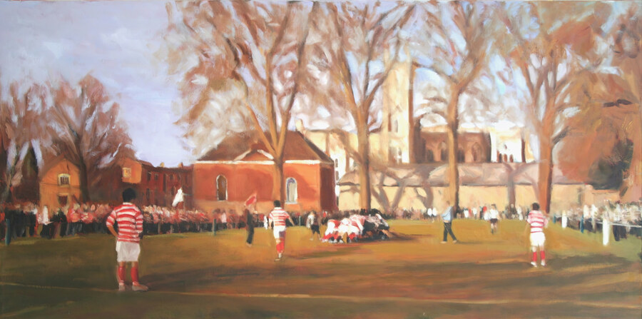 Winchester College Football, XVs on Canvas — oil painting by Iain Vellacott